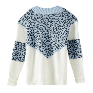 冬季女式休闲v领毛衣长袖豹纹拼色条纹针织套衫 - Product Image 4