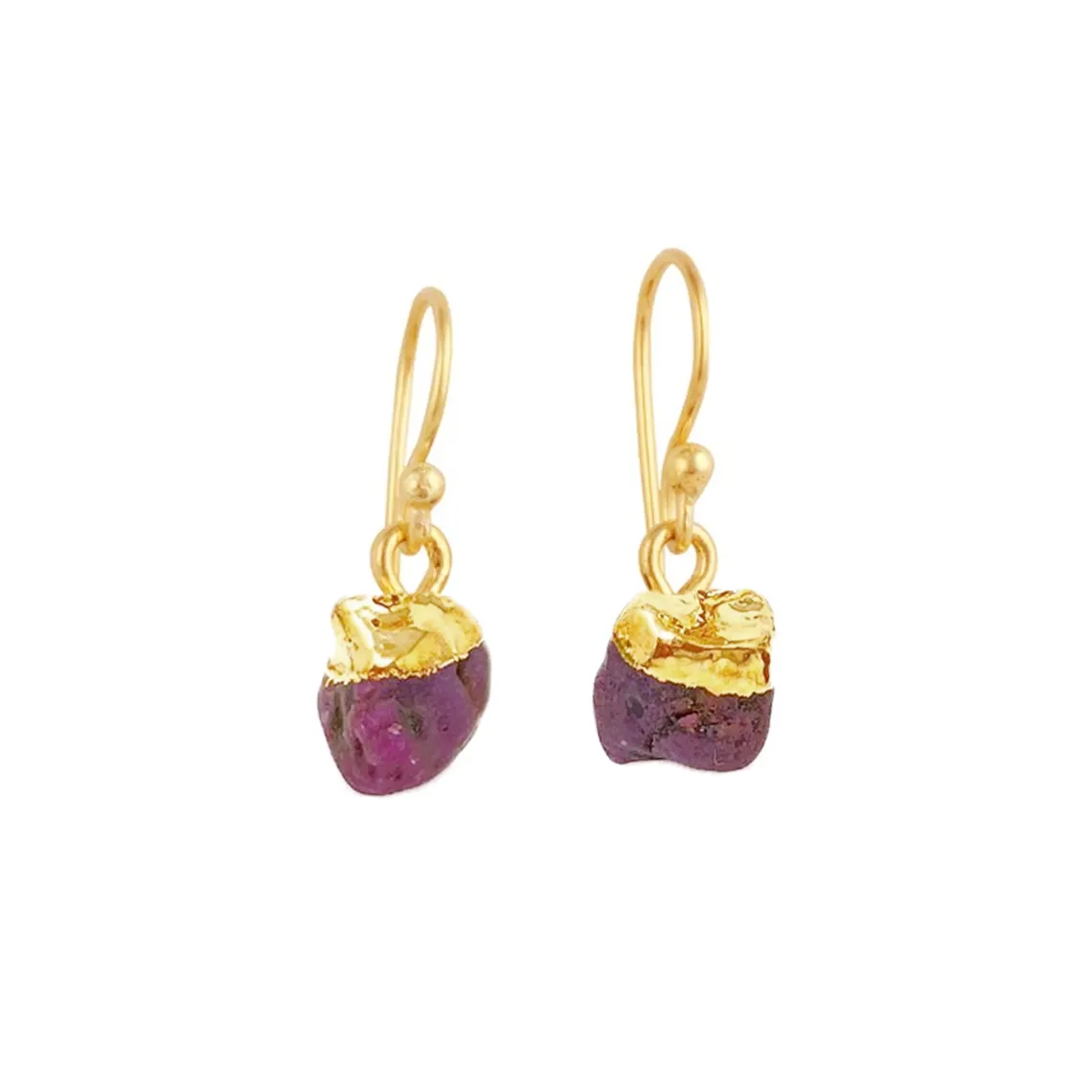 Rough Ruby Gemstone 925 Sterling Silver Metal Electroplating Natural Stone Drop Dangle Gold Vermeil Hook Earrings