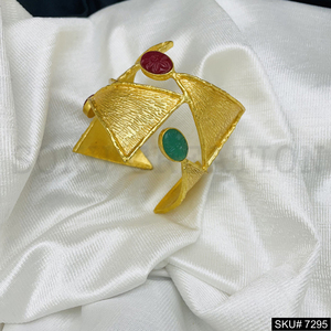 Best Quality Custom 18k Gold Plated Natural Green Onyx Stone Simple Jewellery Round Women Wedding Partywear Adjustable <strong>Ri</strong> - Product Image 5