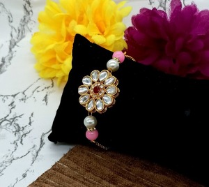 Kundan Rakhi Lumbar Set <strong>Diaspora</strong> Gamha Purnima Bridesmaid Favor Sneh Bandhan Sangeet Return Gift Flower Bracelet Friendship Day