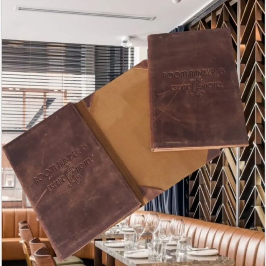 Hunter leather nuovo design in rilievo ristorante Menu copre Menu cartella negozi dell'hotel Wine Bar fodere per Menu in pelle