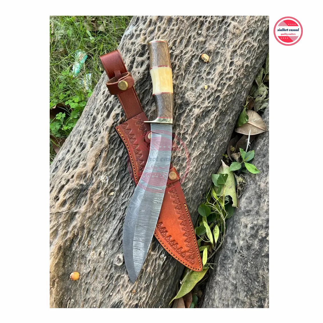 Cuchillo de hoja afilada no plegable de Damasco de caza | Material de calidad superior Casero Fix Blade Cuchillo Bolsa Seguridad Logotipo personalizado