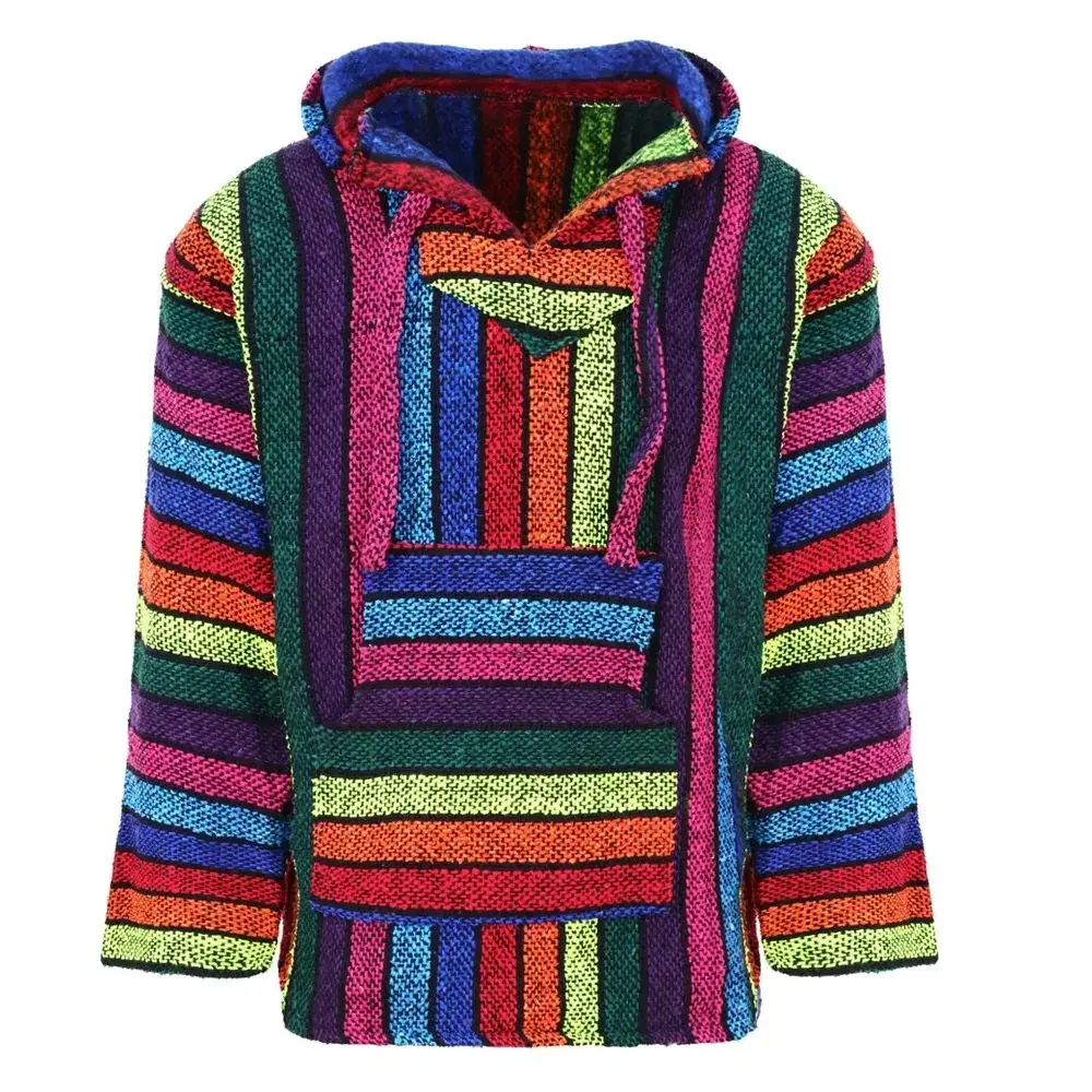 Custom Wholesale Poncho Rasta Sweatshirt Pullover Jerga Tactical Sweaters Hemp For Men 5Xl Rug Mexican Wool Baja Hoodie