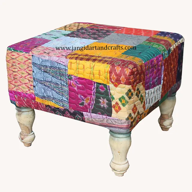 Wholesale Handmade Patchwork Living Room Stool New Modern Style Colorful Indian Bedcover Pouf Nordic style Ottoman footstool
