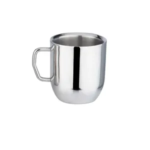 不锈钢双壁茶和咖啡杯，手柄银色，非常适合厨具和时尚酒吧啤酒杯