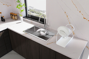 Mühendislik NV912 özelleştirilmiş End Trim Calacatta altın yapay kuvars mutfak tezgahı ada üst satılık - Product Image 4