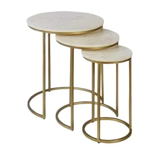 Meubles décoratifs pour la maison Table ronde en laiton et marbre Grand marbre avec côté classique fixe et table basse meilleure vente
