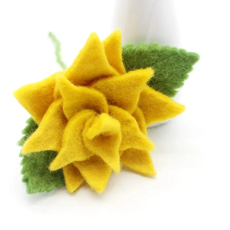 Flor artificial de feltro de alta qualidade, flor artificial colorida amarela-feita à mão no nepal com buquê de lã da nova zelândia puro