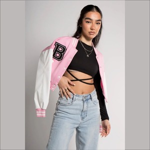定制批发冬季平纹蓝白校服夹克定制高品质棒球夹克羊毛校服女式夹克
