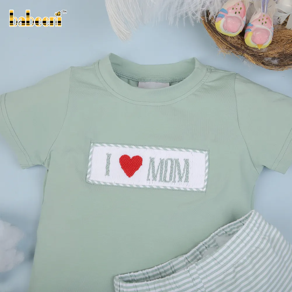 ママが大好きスモックボーイセット衣類OEM ODMカスタマイズ手作り刺繍卸売メーカー-BB2907