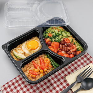 Thân thiện với môi lấy đi dùng một lần 3 ngăn hộp đựng thức ăn Lò vi sóng nhựa hộp vuông với nắp cho nhà hàng & Đảng - Product Image 1