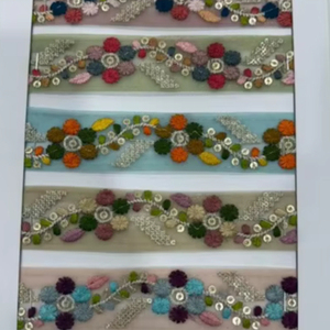 BAKI Embroidery Lace Trim Soft <strong>Net</strong> with Multicolor Rayon/Polyester Embroidery Wholesale Border for Garments &amp; Ethnic Wear - Product Image 5