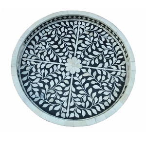 Handmade Modern <strong>Pattern</strong> Bone Inlay Serving <strong>Tray</strong> Round Metal and MDF with Coffee and Tea Serving Function Bone Art Craft - Product Image 5