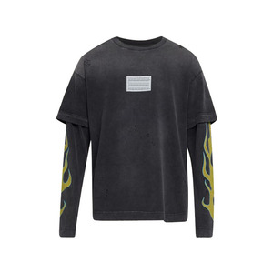 Custom Manufacturers Casual <strong>Double</strong> Layered Long Sleeve T-shirt for Men Distressed Vintage Washed Long Sleeve Shirt - Product Image 3
