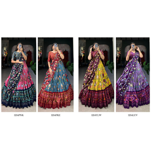FashionHarbour geleneksel Shibori boyalı tunate ipek Lehenga Choli süslü Zari dokuma ile bütçe dostu toptan anlaşma
