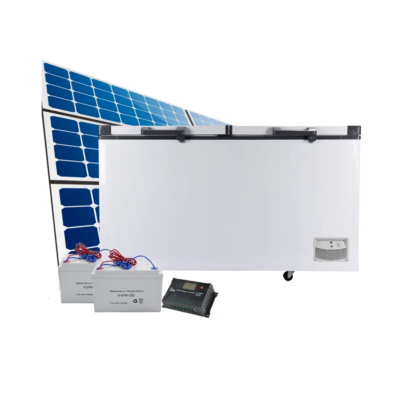 Congelador solar de doble puerta, 388 litros de CC, CA, doble temperatura, para el hogar, Comercial