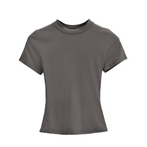 卸売夏着新しいStyl女性プリント美しいソリッドカラーTシャツ、女性のための半袖Tシャツ - Product Image 3