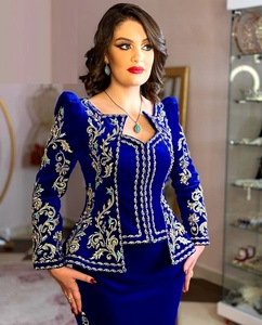 DAZZLING--BEAUTIFUL <strong>DESIGN</strong> EMBROIDERY on BLUE JACKET-KARAKOU DRESS WITH EMBELLISHED CRYSTAL GLASS BEADS,PEARLS,DABKA WORK@2024 - Product Image 1