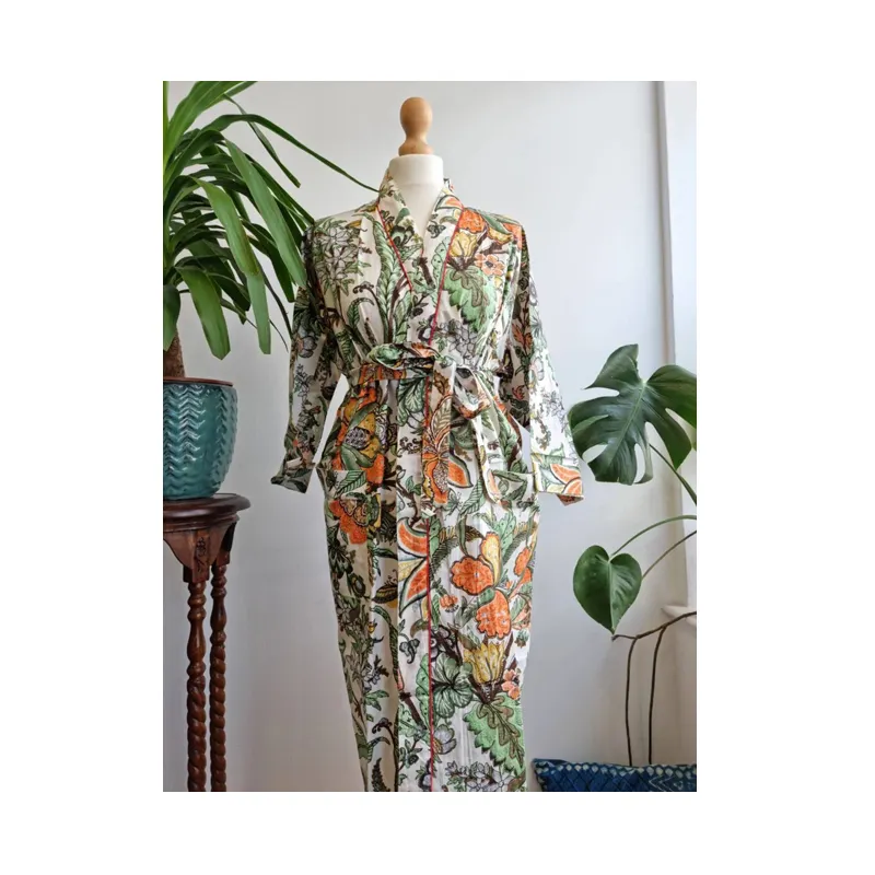 Baumwolle Hochwertige Damen Indischer Blumen druck Kaftan Sommerkleid Frau Kleidung handgemachtes Massen produkt ALGD0012