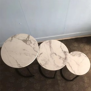Juego de mesa de centro anidada redondeada de 3 piezas de 3 mesas auxiliares para sala de estar con marco de metal y tapa de mármol - Product Image 3