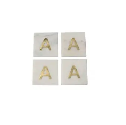 Sottobicchiere in marmo più venduto A alfabeti design in ottone decorazioni per la tavola tappetini e imbottiture sottobicchiere in marmo con logo personalizzato