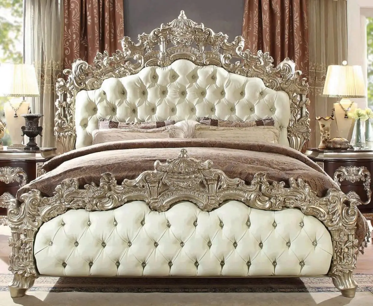 TH-H8171 di lusso in stile francese tappezzeria in pelle bianca intagliata rosa testata letto King Size