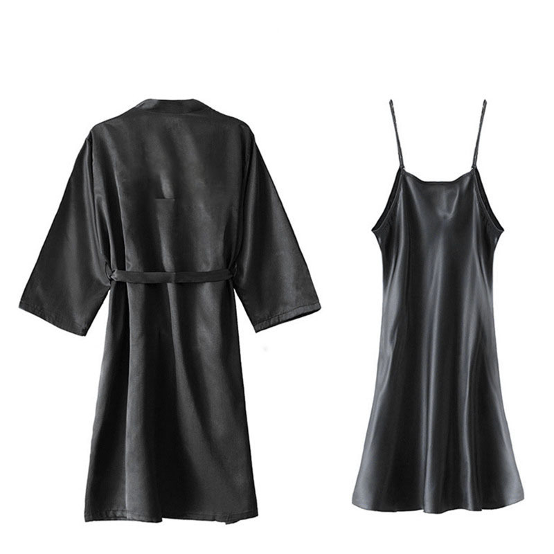 Camicia da notte con camicia da sposa a manica lunga nera