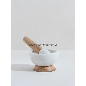 מטבח מסעדה כלי מרגמה ו-pestle רגיל מעצב יוקרה חם למכירה שיש לבן מרגמה עם בסיס מתכת