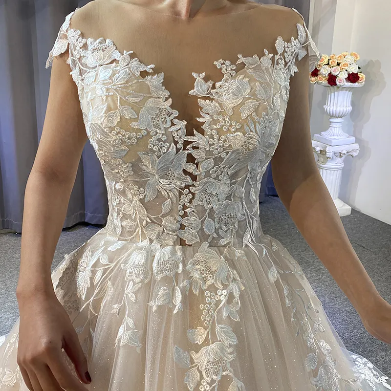 Buona qualità Plus Train elegante Sexy Applique in pizzo per le donne 2022 abiti da sposa blu Royal e bianchi