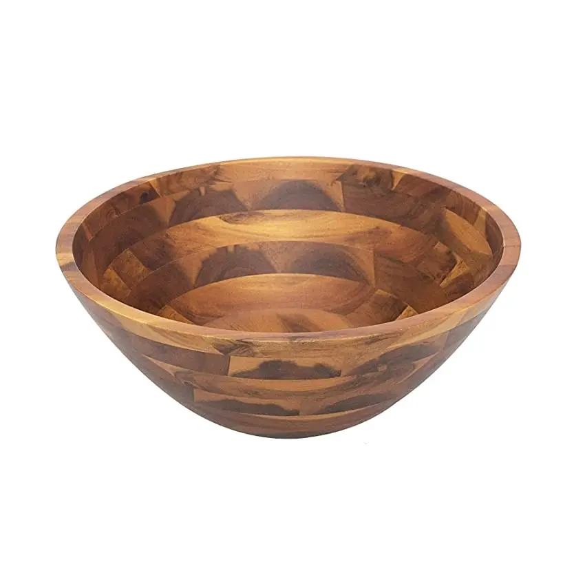 Custom Made Wooden Salad Bowl Wholesale Customizable Wood Mixing Bowl Sustainable Acacia Wood fruits Serving Dough Deep Bowl