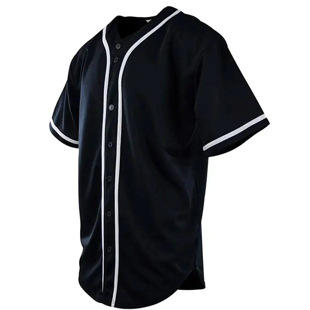 Camiseta de béisbol con cuello en V para niños y adultos, ropa de trabajo con impresión por sublimación personalizada, directa de fábrica, 100% poliéster, color negro