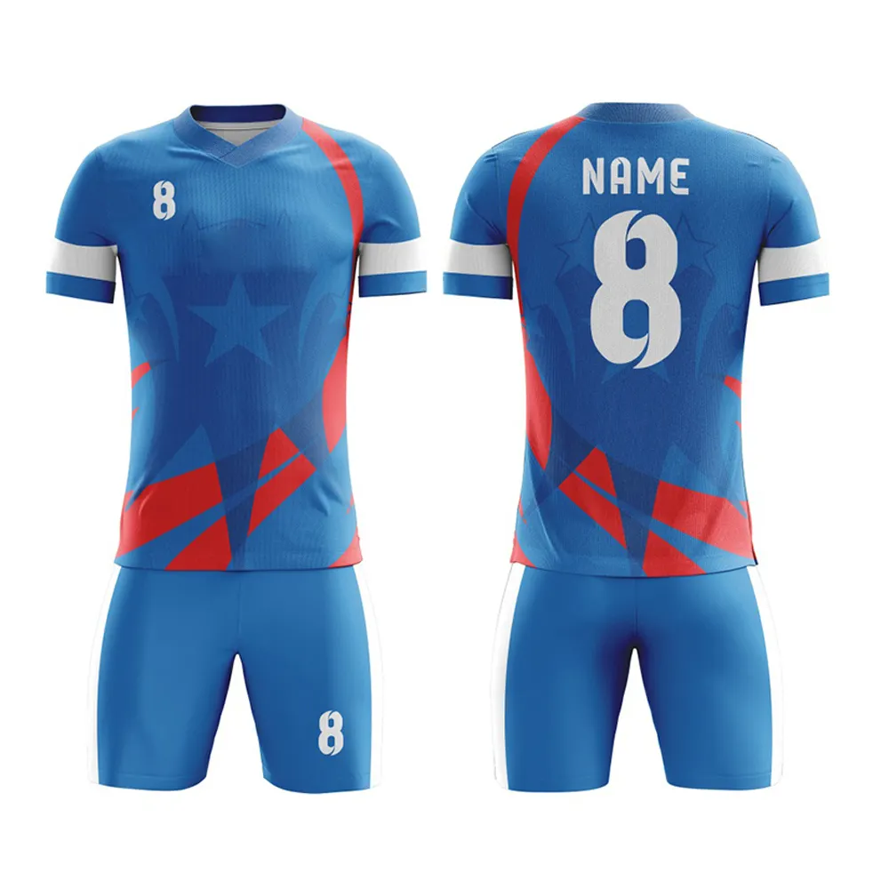 Uniformes de football Nom personnalisé Football Club Team Jersey Modèles Ensemble complet Uniforme de football par sublimation