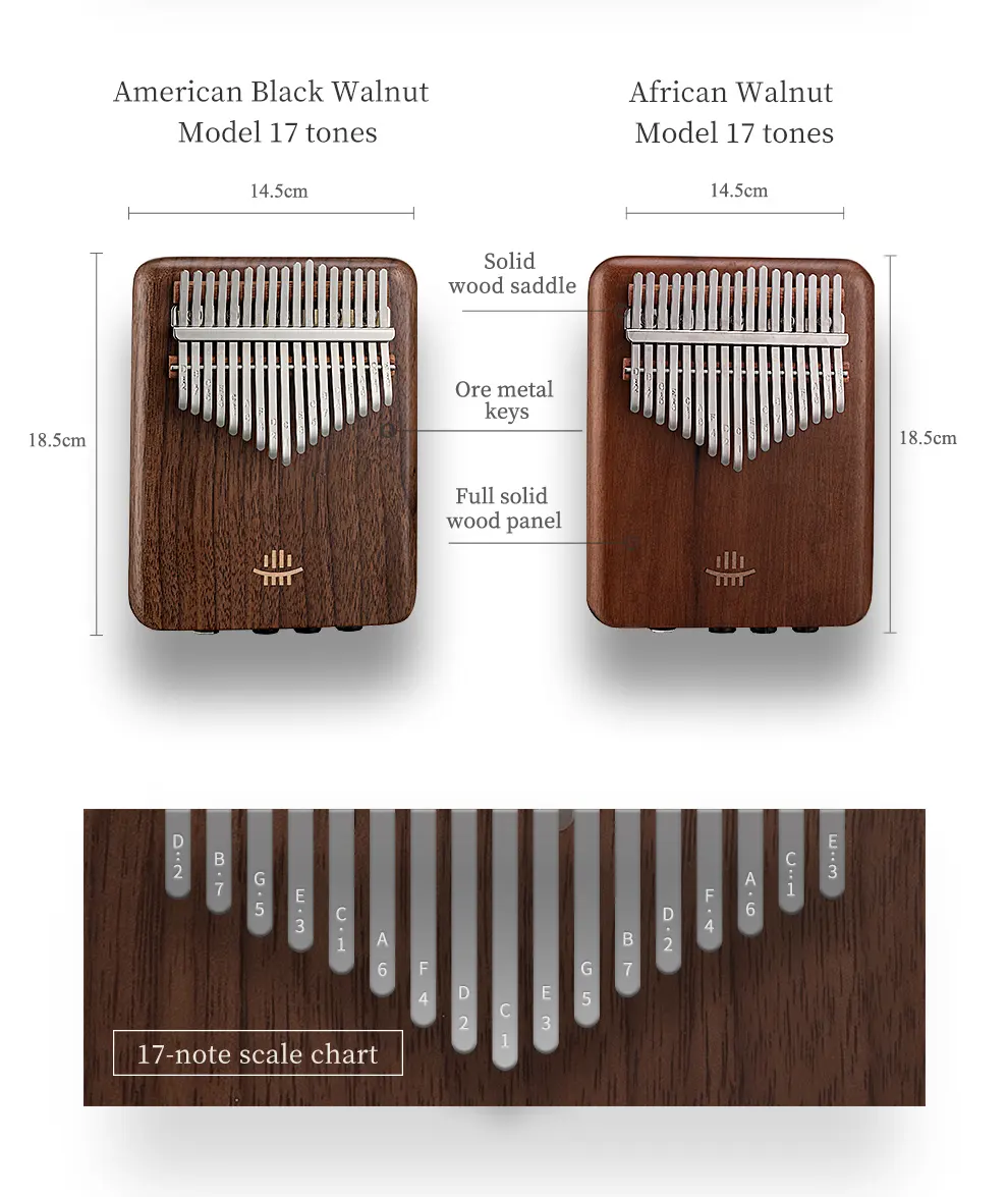 Hluru fabrika kaynağı Kalimba 17 anahtar başparmak piyano Kalimba müzik aleti efektör