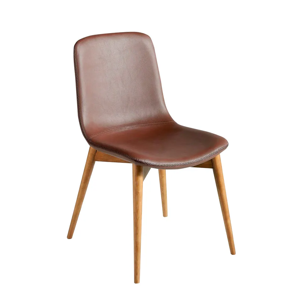 Cadeira com design moderno, luxuosa, de alta qualidade, estofado em couro, com pernas de madeira sólida, cor da noz