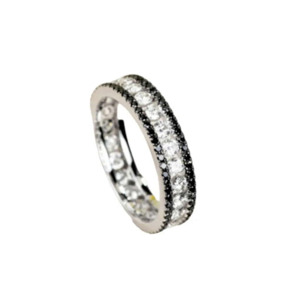 Anello di diamante eternità produttore di argento 925 2ct taglio rotondo da laboratorio-creato in oro nero da donna anelli di fidanzamento in argento Sterling