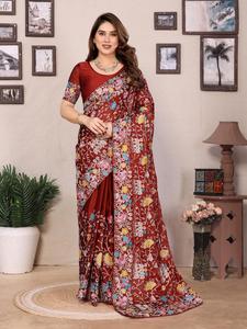 חדש rangoli saree משי חדש עם צנרת רקמה ג-פאלו הגבול ואת הפעלת חולצת משי הודי & הפקיסטני