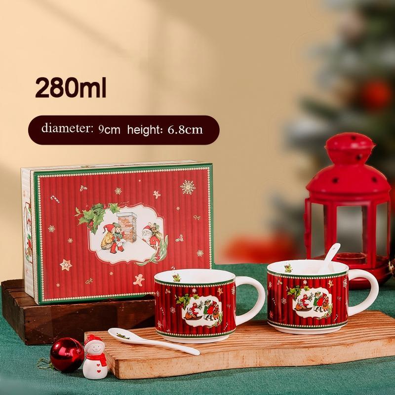 Tasse et cuillère double couche avec rayures vintage-coffret cadeau