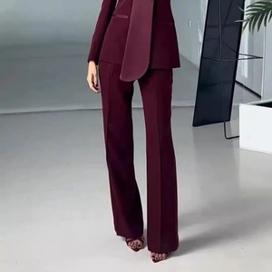 时尚宽松办公长裤套装女性2件套2025优雅透气长袖西装高腰宽裤套装