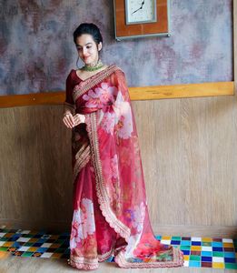 Tasarımcı organze SAREE dijital baskı SAREE moda - Product Image 4