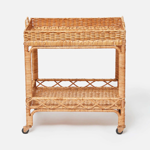 Premium doğal dokuma Rattan hasırdan yapılmış tekerleklerle el işi Rattan servis arabası servis arabası. - Product Image 2