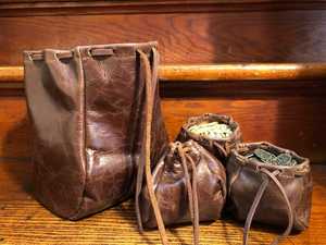 Brown Leather <strong>Pouches</strong> Vintage Leather Coin <strong>Pouches</strong> Leather Drawstring Bag Jewelry Bag at Wholesale Price From Indian Exporter - Product Image 4