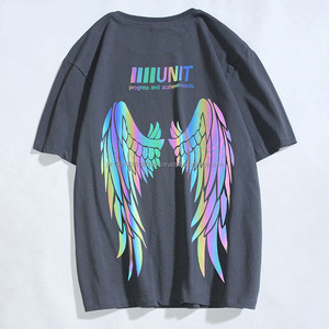 TシャツTシャツ100% コットンストリートウェア蛍光プリントカスタム発光ペイントメンズTシャツ