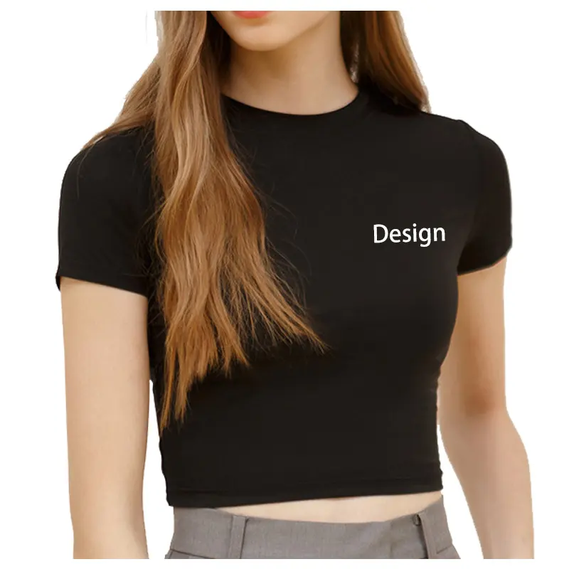Magliette Crop Top da donna di colore nero tinta unita all'ingrosso personalizzate magliette da palestra per Yoga in bianco ritagliate Slim Fit per ragazze