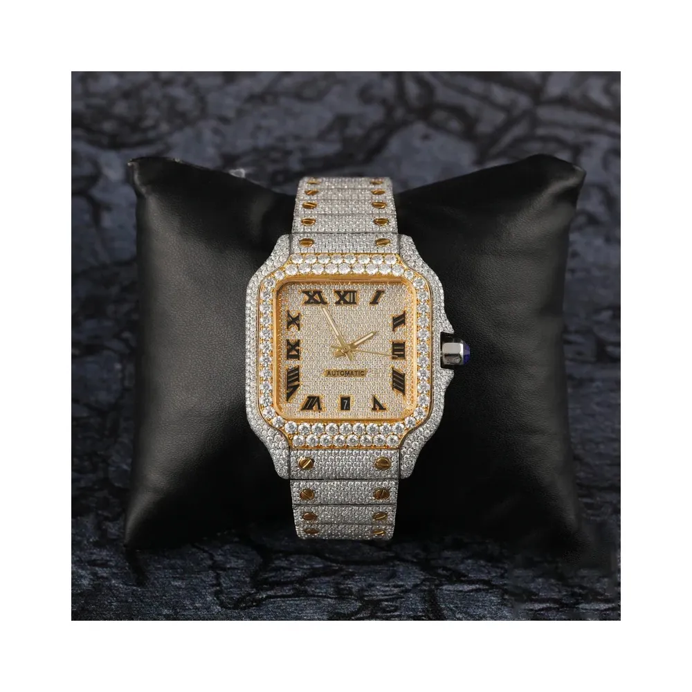 Compre el nuevo reloj de diamantes Moissanite de lujo, reloj hecho a mano para hombres al mejor precio de venta