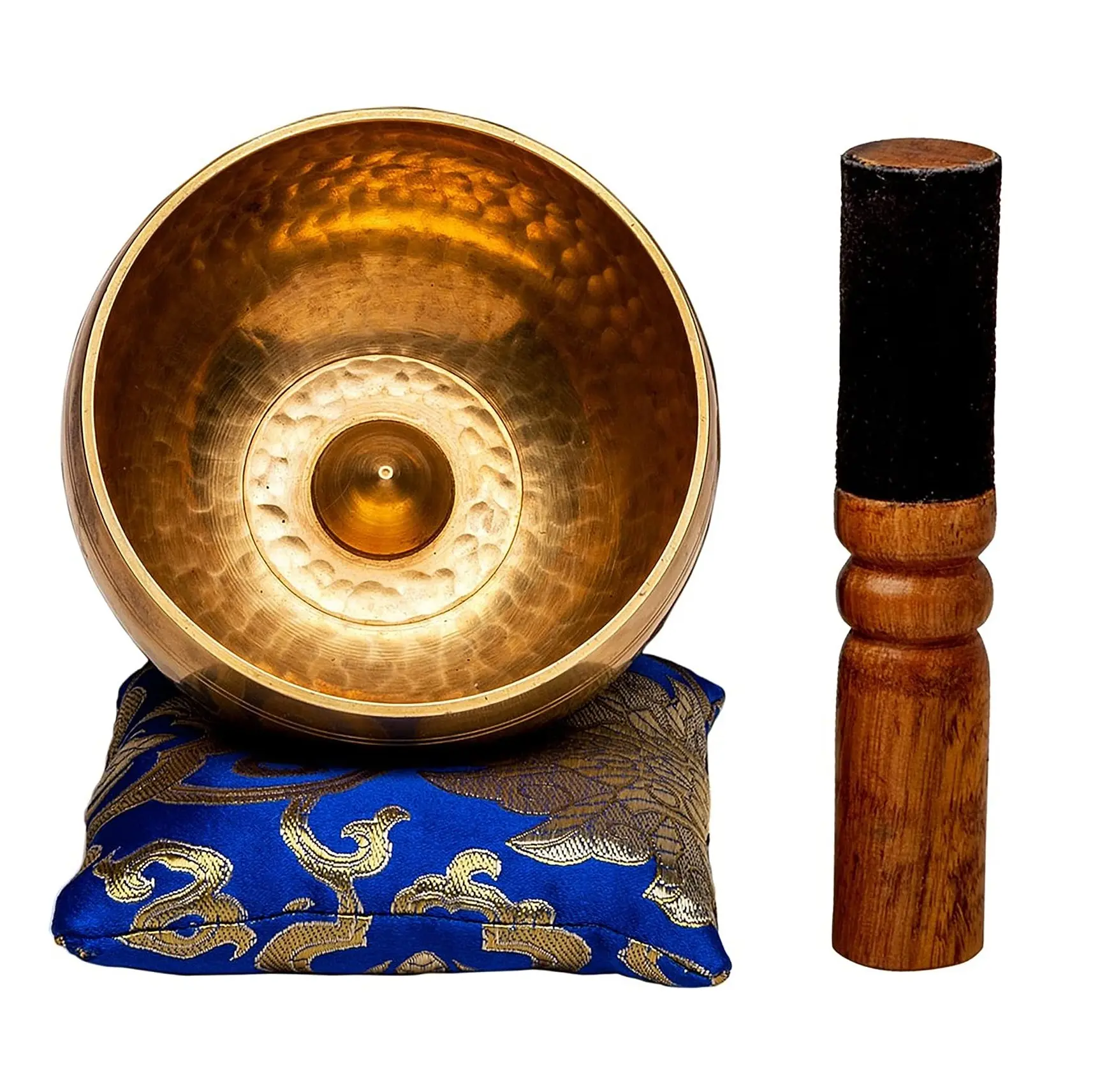 Nepal Made Gold Singing Bowl Brassware Deep Sound Plain Hammered tradicional Singing Bowl Mallet para o Stress