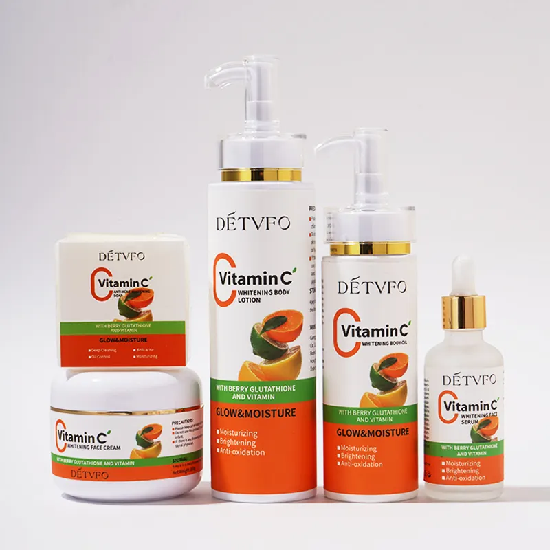 Vitamin C Skin Care Set Brightening Anti Aging Skin Care Serum Whitening Body Lotion Serum Soap Body Oil Face Cream