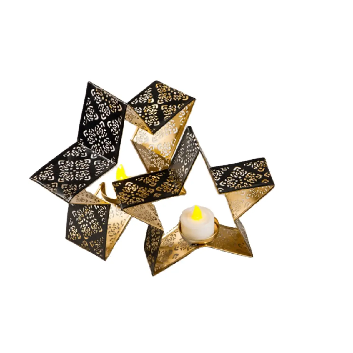 Portavelas votivo de Metal de Doble Estrella, soporte negro de luz de té de Metal, soporte de cera de vela de Metal para decoración del hogar personalizado