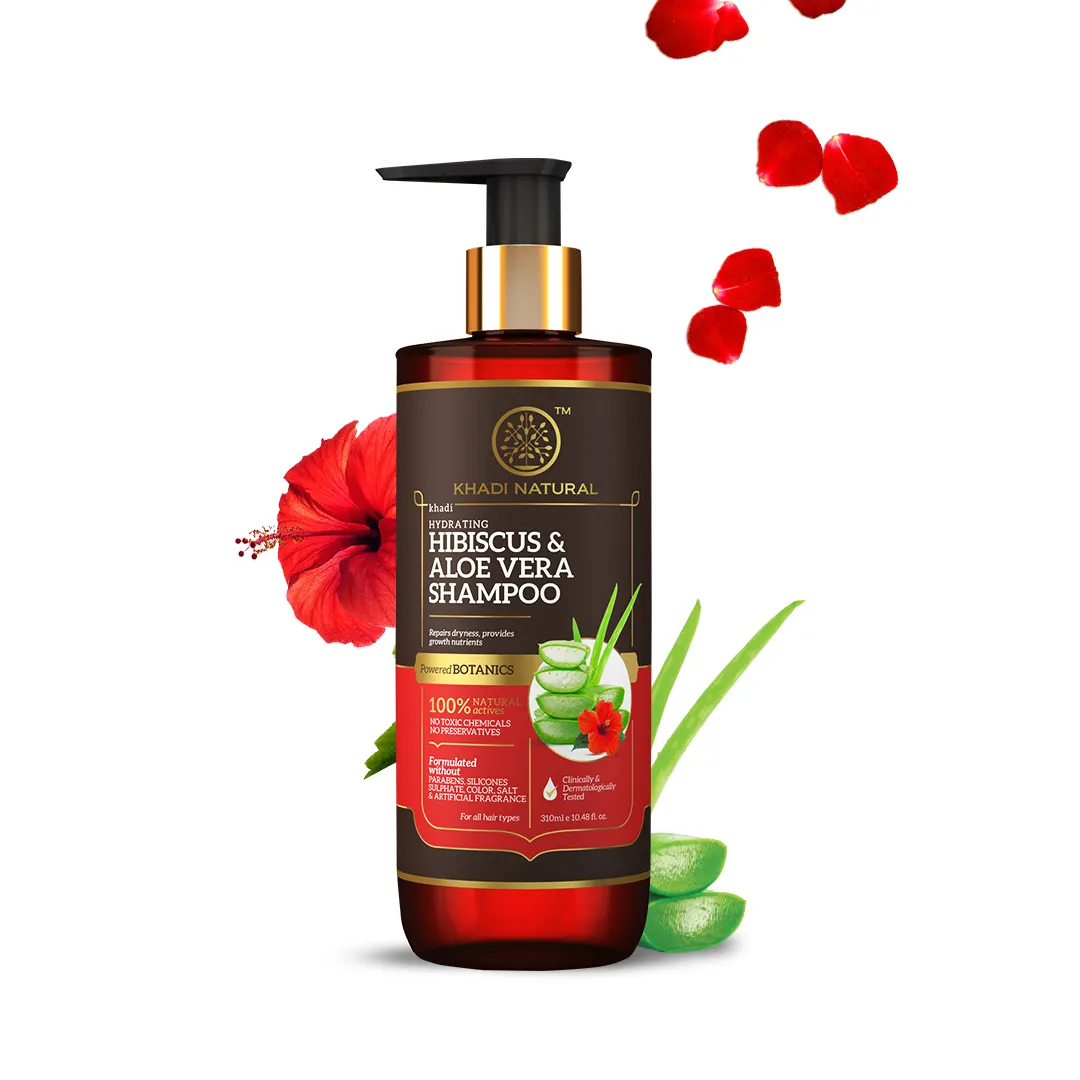 Khadi hibisco natural & aloevera shampoo com botanics reeta & amla