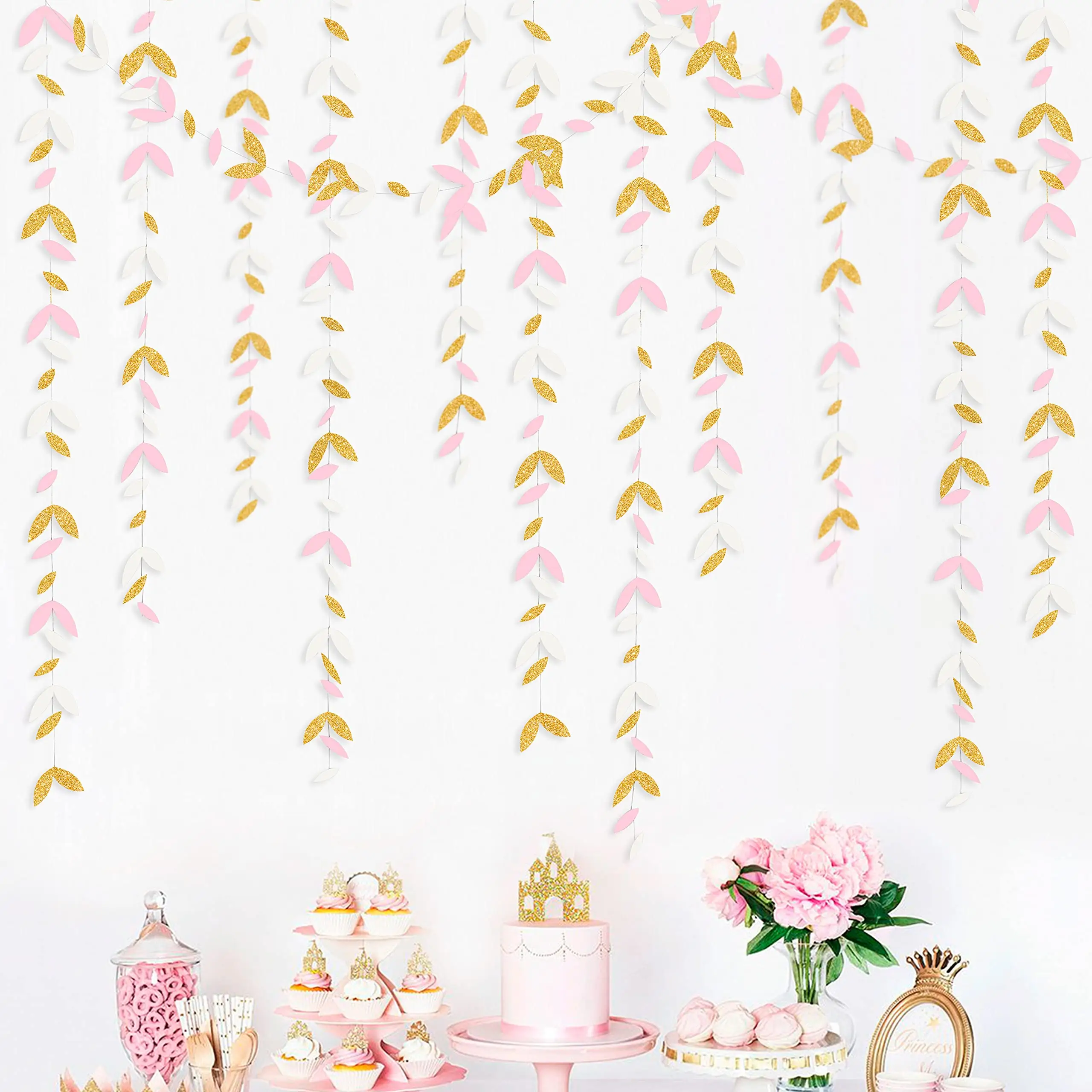 Ayna altın kağıt yaprak Garlands doğum günü bebek duş düğün için flama süslemeleri asılı bırakır noel partisi dekorasyonu