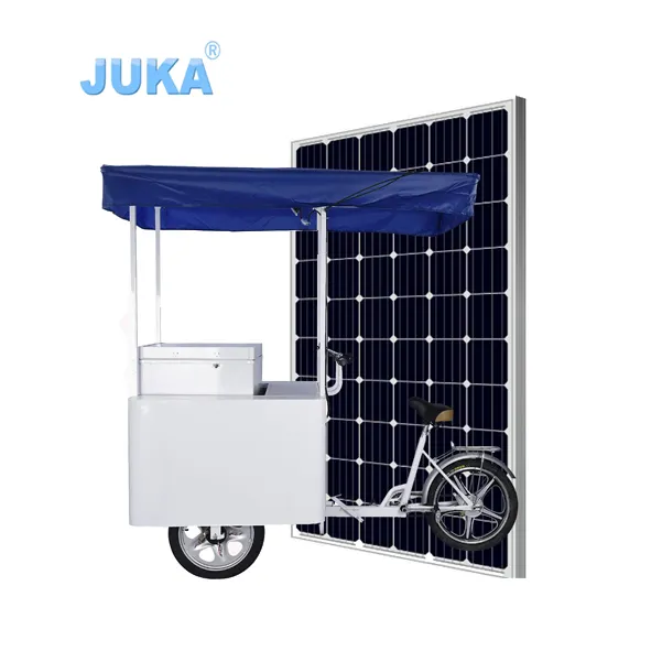 Dc güneş enerjili 3 tekerlekli dondurma bisiklet/elektrikli kargo üç tekerlekli bisiklet dondurma çubuğu, dondurma